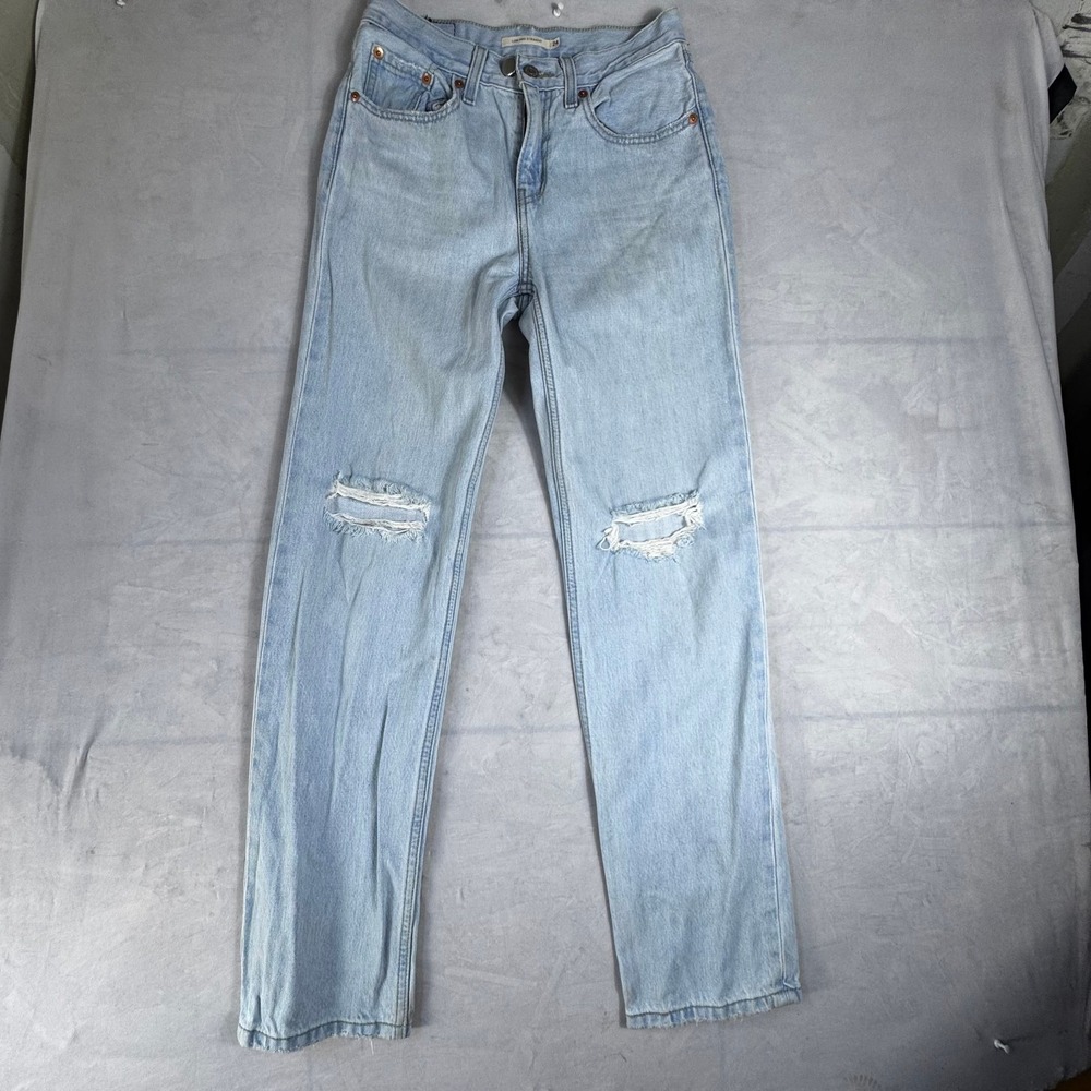 Levi's Womens Low Pro Straight Leg Distressed Jeans Light Blue Denim 5-Pocket 24